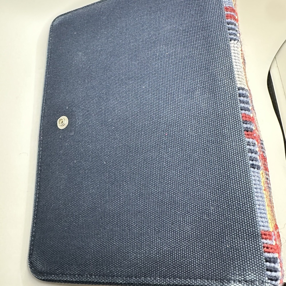 Lands End Needlepoint Plaid Journal Cover Navy Blue Canvas Snap Closure Anchor - Picture 6 of 8